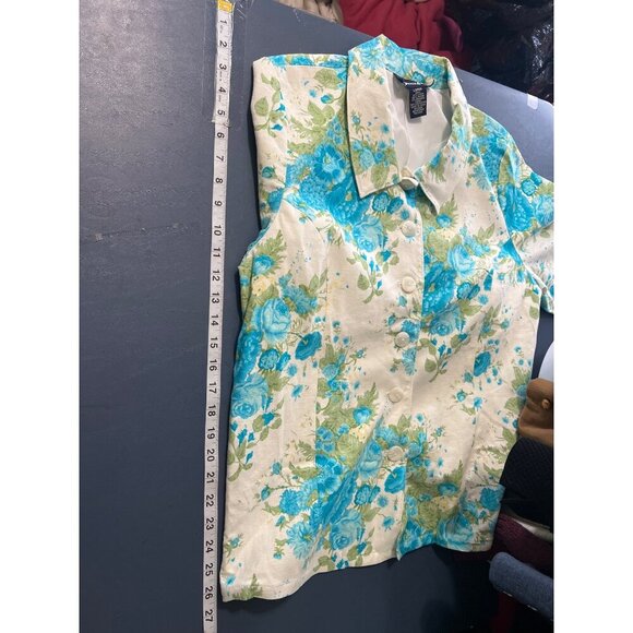 Linen Blend‎ Floral Jacket / Blazer Large Dnim & Co Lined Beach Lagenlook Lagom - Picture 2 of 10